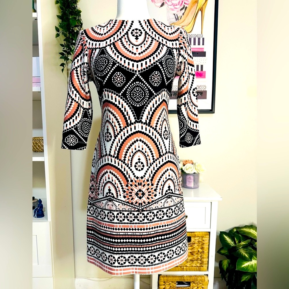 Just Taylor Geometric Print Casual Midi Dress / 2 (XS)